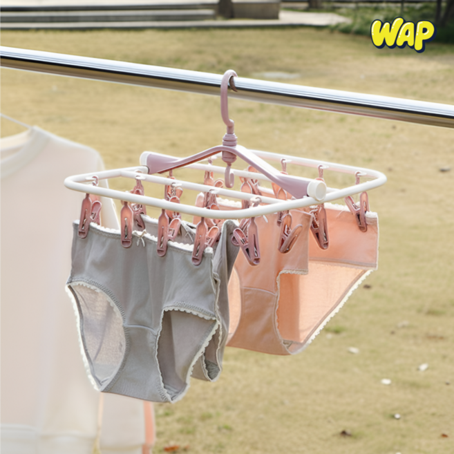 WAP 소형 미니 접이식 빨래 건조대 집게 다용도 속옷 양말, 핑크