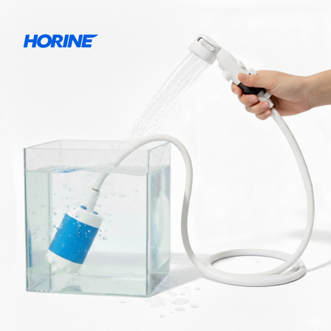 HORINE 휴대용 야외 캠핑 샤워기 무선 샤워펌프, 1개, 블루