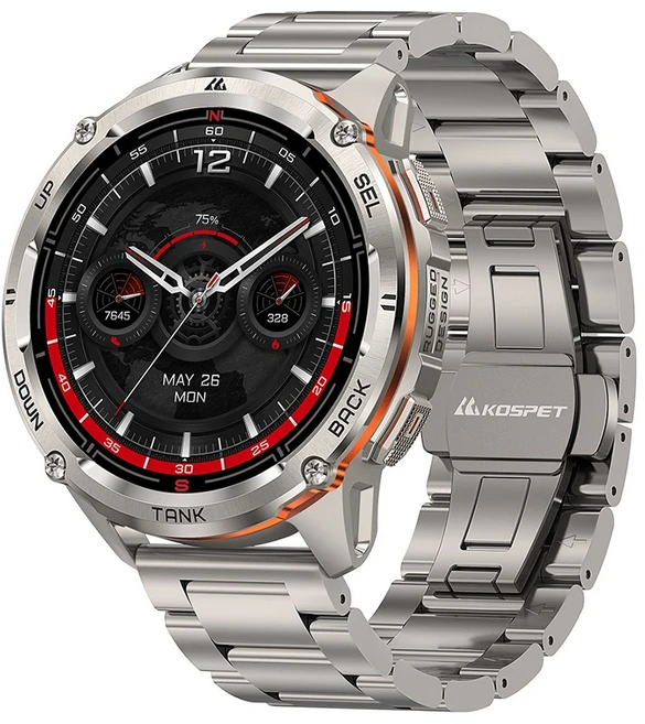 KOSPET 5ATM IP69K 방수 스테인리스 스틸 바디 듀얼 주파수 GPS 470mAh 블루투스 통화 기능 Tank T3 Ultra 2 스마트워치, GPS + 블루투스, 3.63cm, silver n strap - 쿠팡