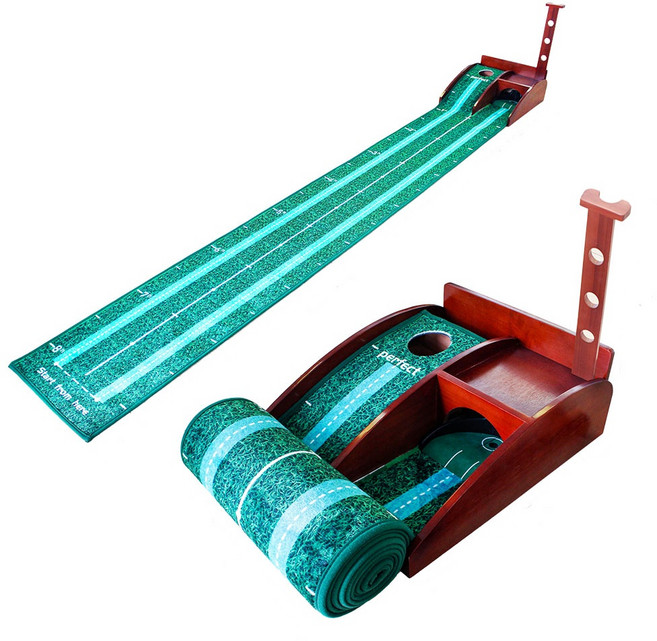 CRESTGOLF 고급 실내 무소음 자동리턴 우드 퍼팅연습기 나무 3M 롱 골프 퍼팅 매트 실내 골프연습기, 1개