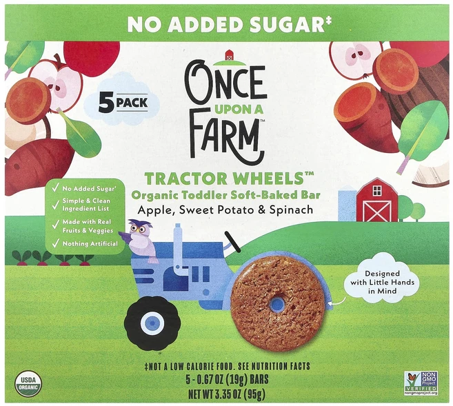 Once Upon A Farm TractorWheels™ 유기농 토들러 소프트 베이크드 사과 고구마 & 시금치 5팩 개당 19g(0.67oz), OnceUponAFarmTractorWheels유기농토 - 쿠팡
