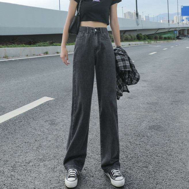 LADYSHARE 高腰直筒牛仔寬褲 女裝顯瘦百搭長褲 韓系復古風夏季休閒褲M-2XL多色可選
