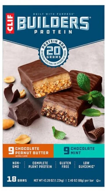 Clif Bar 클리프 바 빌더 프로틴 2종 초콜릿 피넛 버터 민트 68g x 18바 Builders, 1개 - 쿠팡