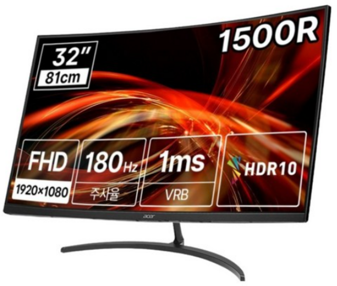 에이서 FHD 한성 니트로 180Hz 1500R 게이밍 무결점 커브드 모니터, 81cm, NITRO EDT320Q S3