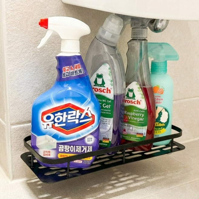 제이롭 착붙 공중부양 무타공 스텐 욕실 틈새선반 호텔식 일자형, 1개, 퓨어블랙