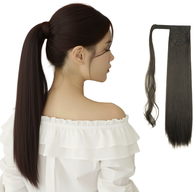 미제르바 포니테일 가발 생머리 붙임머리 헤어피스, 1개, 블랙브라운