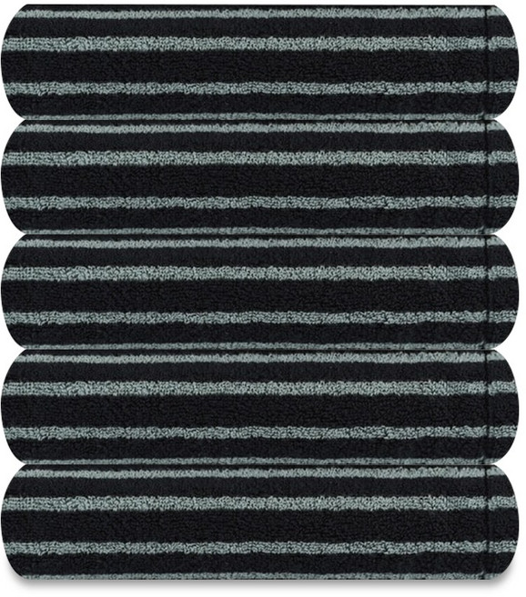 송월 호텔컬렉션 스트라이프솔리드44 선염 220g 호텔수건, 5개, 블랙