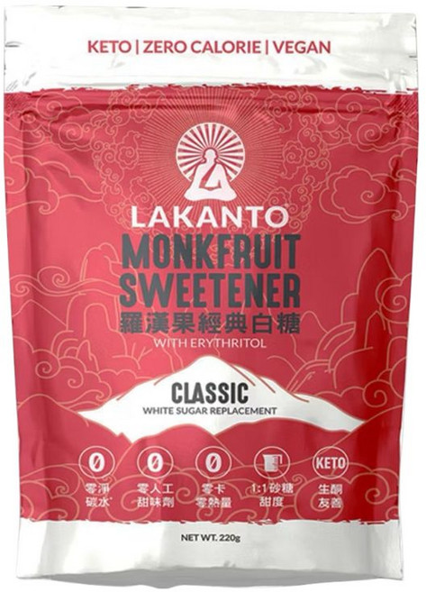 Lakanto 羅漢果甜味劑 經典白糖替代品 零卡路里 生酮純素適用, 220g, 1個