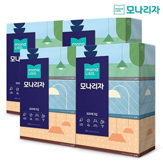 모나리자 천연펄프 미용티슈, 300매, 12개