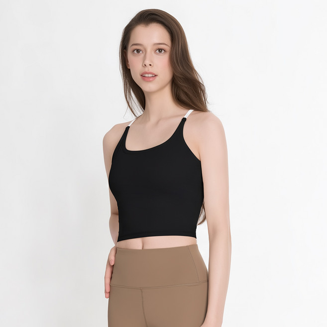 롤리핏 스포츠 X백 크롭탑 캡내장 민소매 운동 나시