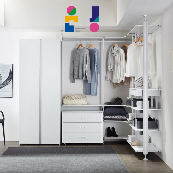 맞춤제작 시스템가구 행거 드레스룸 아일랜드장 옷장세트, 오렌지, 2단옷장