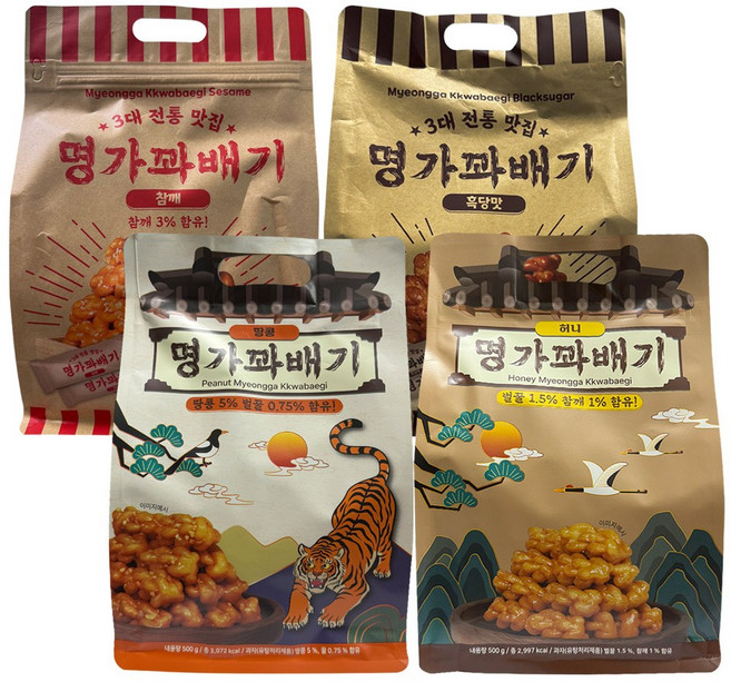 명가꽈배기 참깨+흑당+땅콩+허니, 4개, 500g
