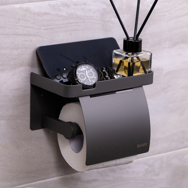 ErrifY 무타공 접착식 선반형 휴지걸이, 1개, 블랙싱글커버형