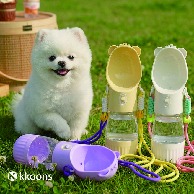 꾼스 올인원 스트랩 강아지 산책 물통 휴대용 물병 식수대 간식통, 화이트 올인원물병+스트랩, 1개