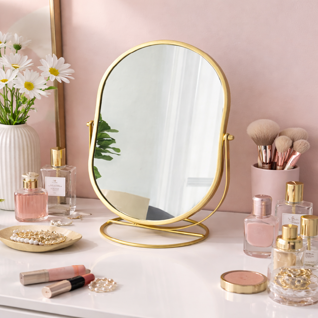 이거슨픽 360도 회전 선명한 화장대 탁상 거울, 골드