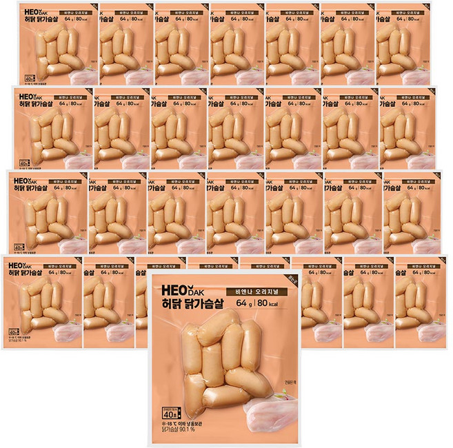 허닭 닭가슴살 비엔나 소시지 오리지널 64g, 30개