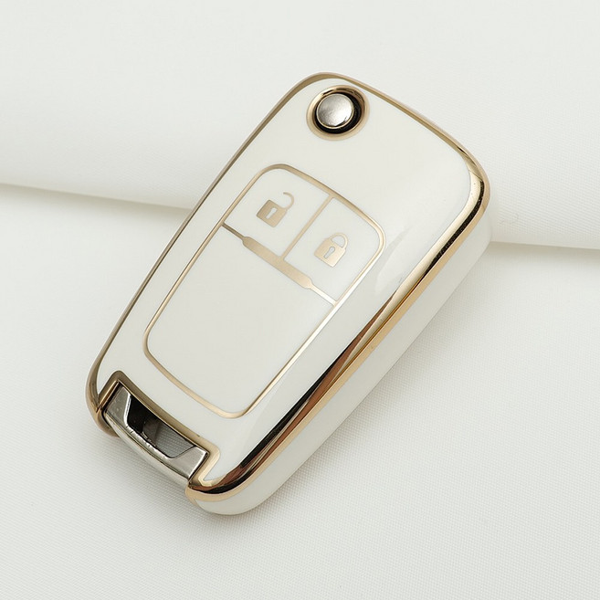 쉐보레 트랙스 스파크 크루즈 말리부 호환 스마트 차 키케이스 키홀더 TPU 키커버 리모컨, TA48-2버튼, 화이트골드