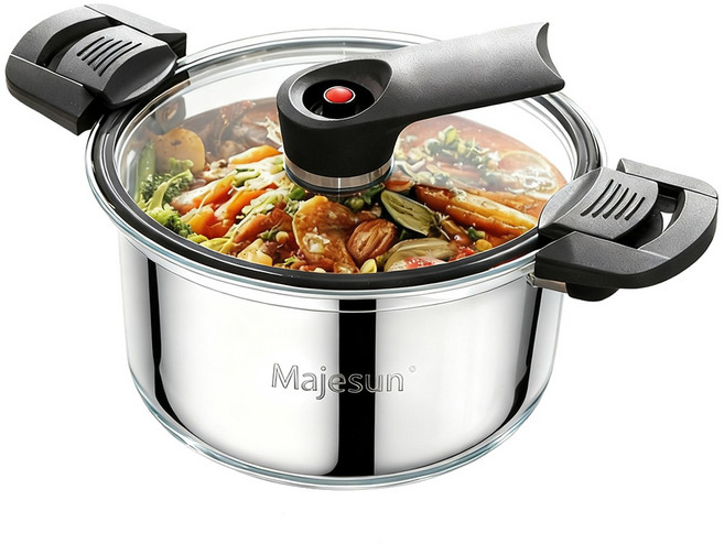 Majesun스테인리스 통3중 진공가마솥인덕션 겸용 저압냄비 곰솥/전골냄비 다용도 압력냄비, 1개, 본색, 24cm