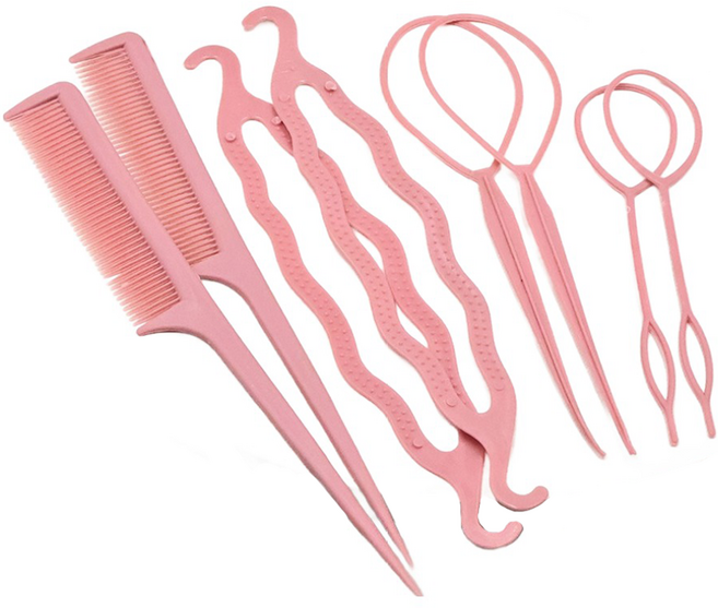 비단길 시슬 올림머리 헤어 스타일링도구 헤어가이드 4종 세트, 2세트, 진핑크