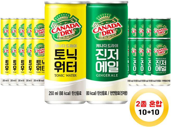 캐나다드라이 토닉워터 진저에일 각 10캔씩 250ml 20캔, 250ml × 20개, 20개