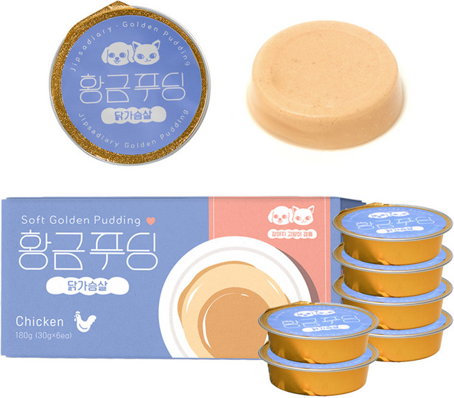 집사일기 반려동물 황금푸딩 간식 미니캔, 닭가슴살, 30g, 6개