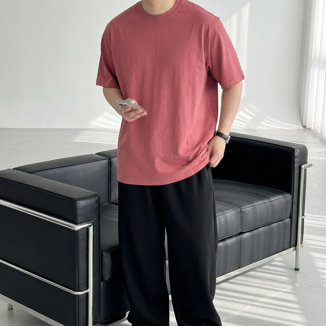 코튼 오버핏 피그먼트 워싱 무지 반팔 티셔츠