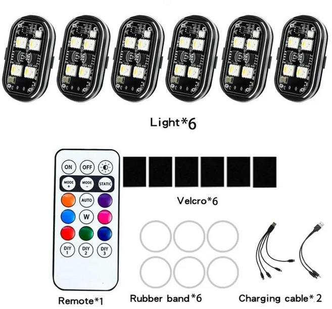 무선 조명 오토바이 항공기 RGB LED 가능한 충전이 플래시 경고등 스트로브 비행기 USB 헬리콥터 LED, 1PC te 6 Light