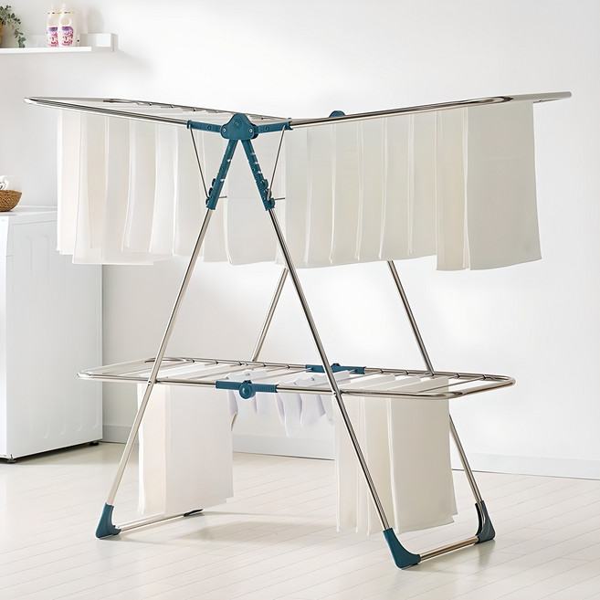 리빙코아 국산 고급형 강한 빨래건조대 - 특대 2단, 블루, 1개