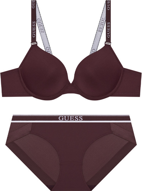 게스언더웨어 에센셜 화이트라인 브라 팬티 세트 - 딥퍼플