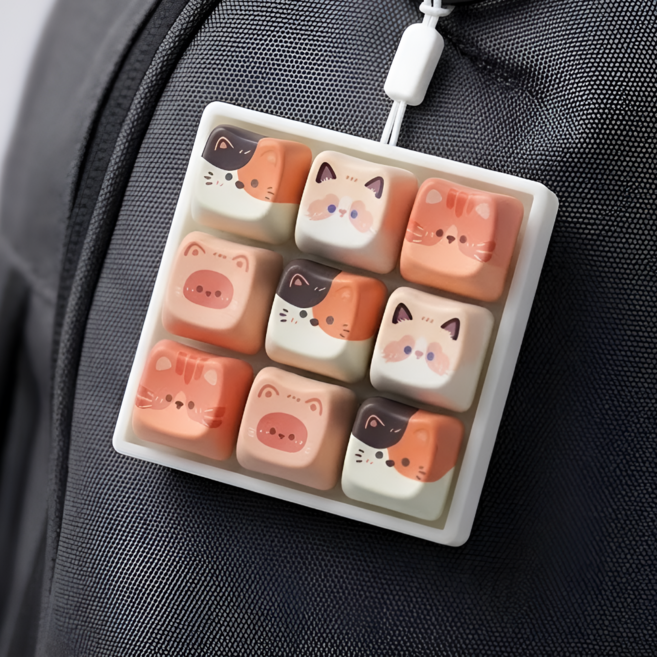 InLoop 인기많은 고양이 키캡 키링 9구, 1개, 삼색냥이