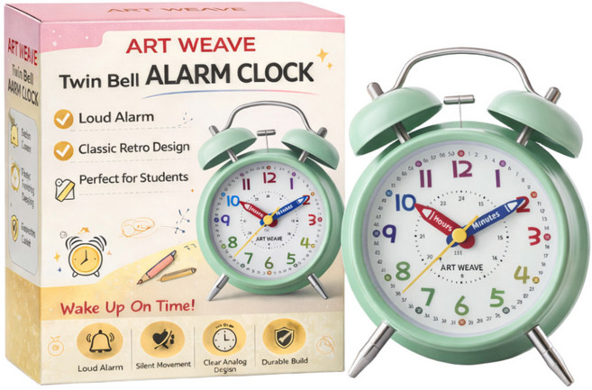 아트위브 시계공부 학습겸용 컬러풀 알람 탁상시계, 자명종 그린