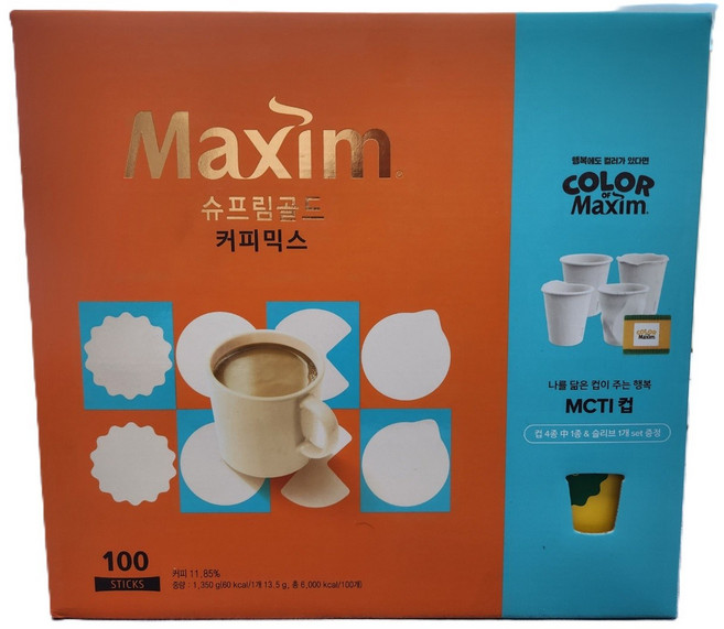 맥심 슈프림골드 커피믹스 100T+MCTI컵 한가지 랜덤증정, 100개, 13.5g, 1개