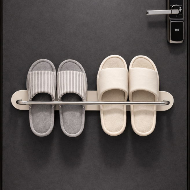 핫쏘잇 2인용 무타공 마그네틱 실내화 거치대, 1개, 크림화이트