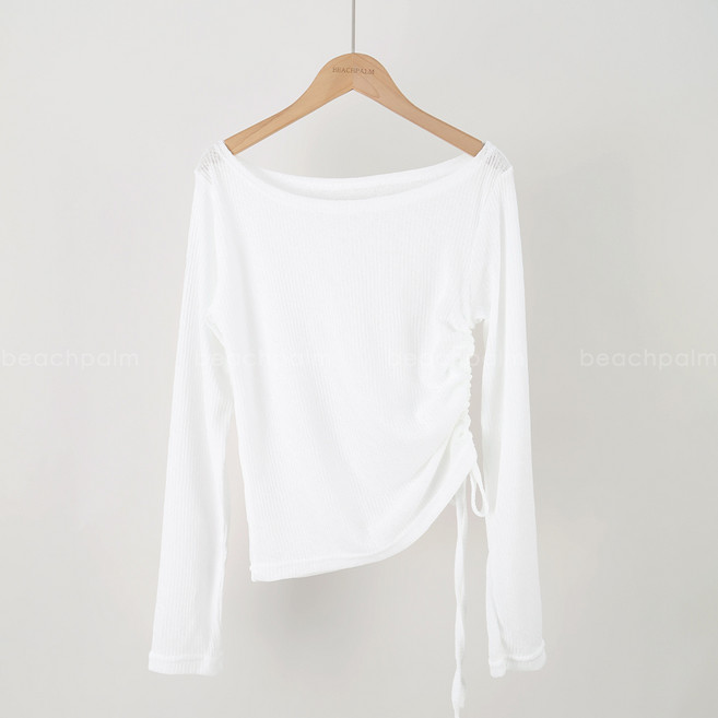 [비치팜]스톡 셔링 커버업 니트 비치웨어 긴팔 상의 여성 여름 썸머 시스루 탑, 화이트