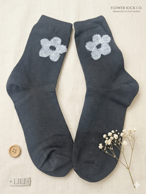 여성용 폭신 디테일 꽃 봄 양말
