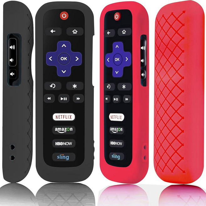 Roku용 2팩 리모컨 케이스 TCL Roku 스마트 TV 스팀 스틱용 배터리 커버 리모컨 실리콘 보호 컨트롤러 범용 슬리브 스킨 글로우 인 다크 그린 퍼플, Red and Black