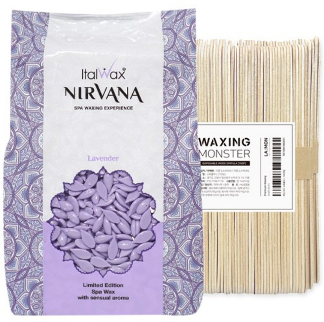 이탈왁스 너바나 아로마틱 스파 왁스 라벤더 1kg + 왁싱몬스터 스파츌라 L, 너바나 라벤더 왁스+스파츌라L 100개