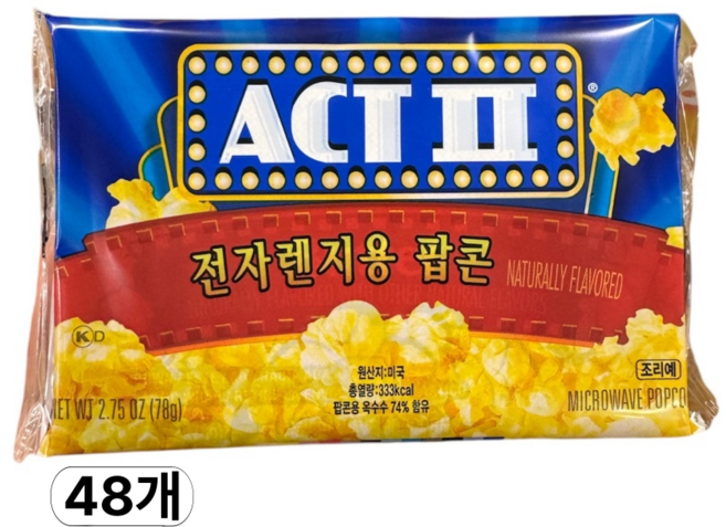 액트투 전자레인지 팝콘 버터맛, 78g, 48개