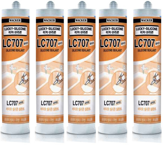 럭키실리콘 LC707 바이오 욕실 주방 곰팡이 방지 항균 실리콘 270ml 백색, 5개