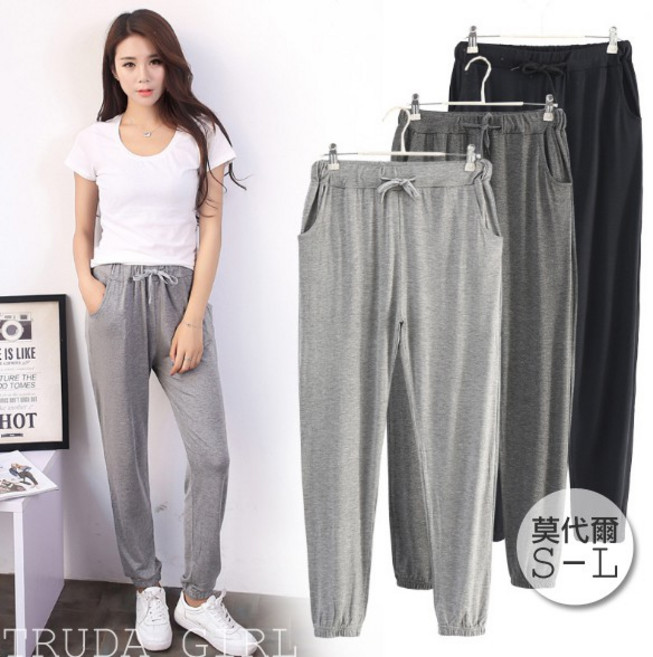 《杜達女孩》正莫代爾棉寬鬆休閒褲 綁帶鬆緊腰哈倫褲 女長褲燈籠褲瑜珈褲寬褲運動褲棉褲睡褲