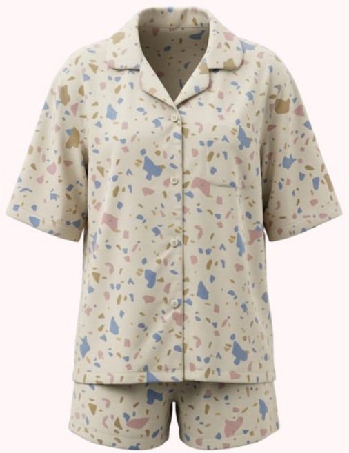 [비비안] 순면 주자 프린트 여성 반팔 잠옷 세트(WP7003)