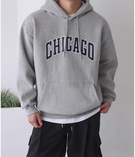 안유 남성 데일리 시카고 레터링 캐주얼 후드티