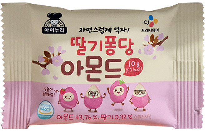 CJ 아이누리 딸기퐁당아몬드 (10G X 40입) 2봉지, 200개, 10g