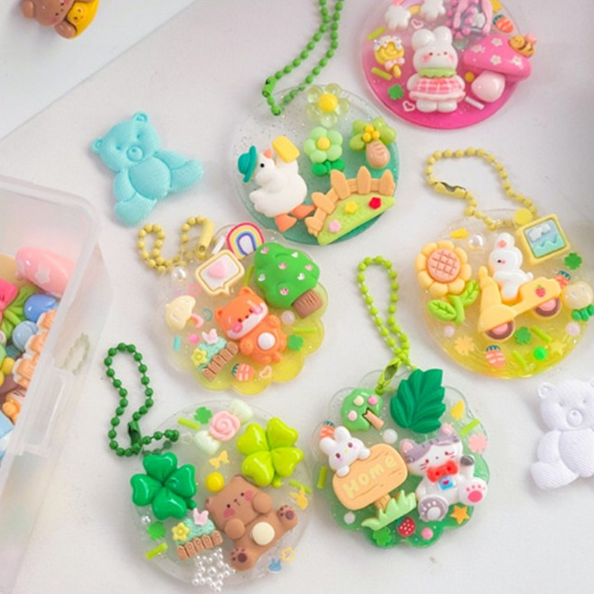 (10개번들세트) 내맘대로 키링 만들기 테마 미술 취미 창의력 미니어처 데코 선물, 동물들의 숲 세트, 1세트