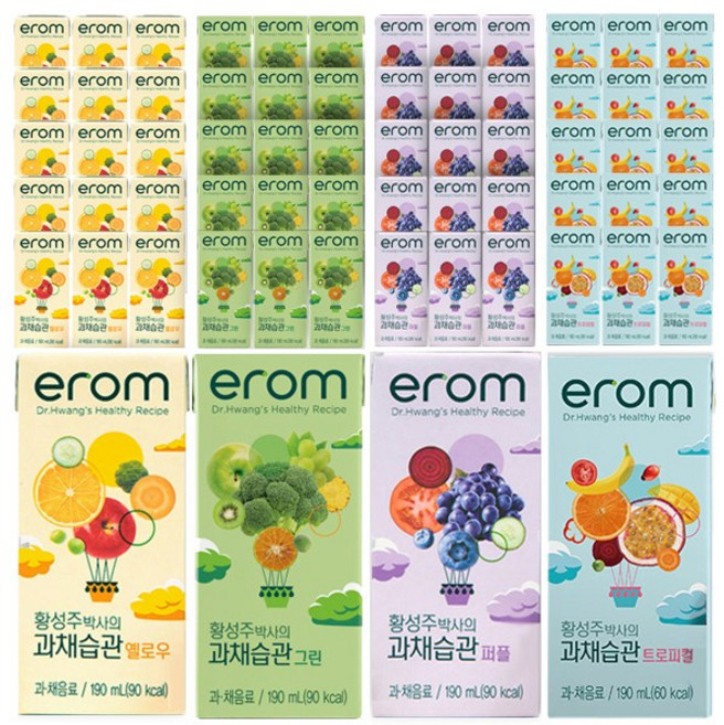 이롬 과채습관 (4종) 옐로우+그린+퍼플+트로피컬, 190ml, 64개