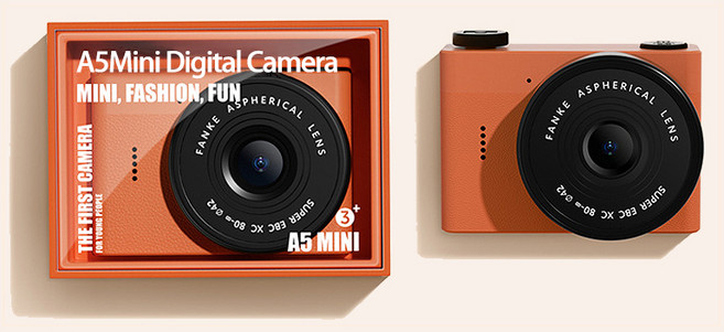 PYHO 미니카메라 2000W 픽셀 휴대용 고화질 초소형 빈티지디카, 오렌지색