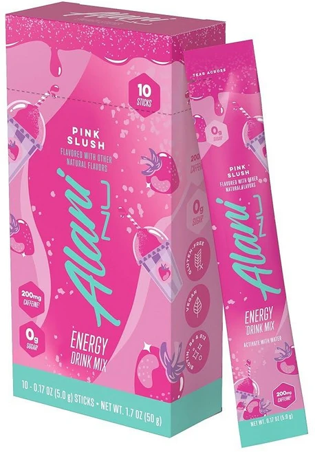 Alani Nu COSMIC STARDUST 에너지 스틱 | 에너지 드링크 파우더 | 카페인 200mg | 항산화 물질이 함유된 운동 전 성능 | 이동 중 음료 믹스 | 비오틴, Pink Slush - 쿠팡
