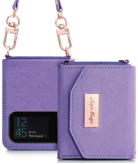 갤럭시 Z플립4 _ 키치 ( 지폐1칸+카드4장 ) 수납 지갑형 케이스 + 핸드스트랩