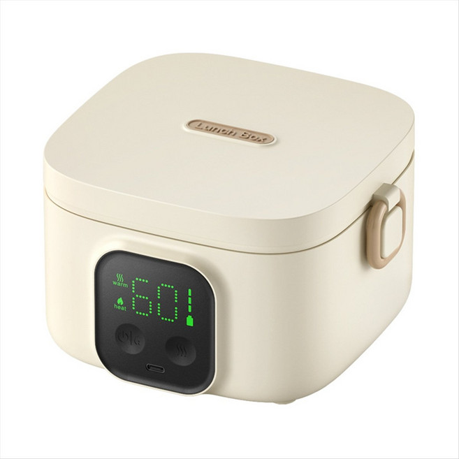 충전식 전기 도시락 상자 휴대용 물없는 난방 500ML LCD 디스플레이 무선 난방 도시락 상자, 크림 화이트