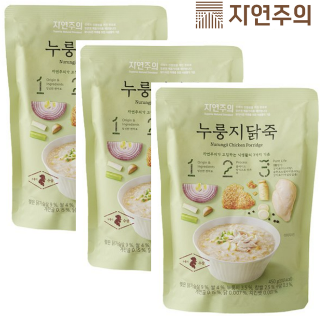 자연주의 누룽지 닭죽, 3개, 450g